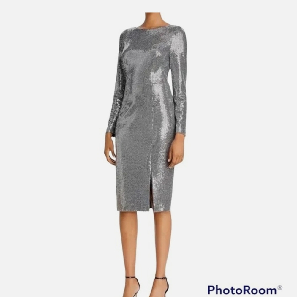 Eliza J Silver Sequin Long Sleeve Sheath Dress